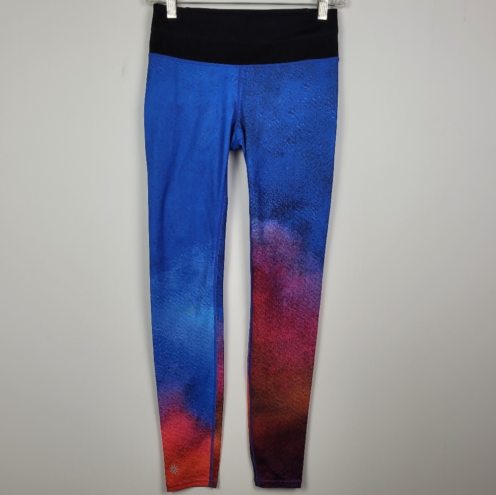 ATHLETA Speed Sonar Galaxy Leggings Size XS Blue Orange Yoga Athletic Workout